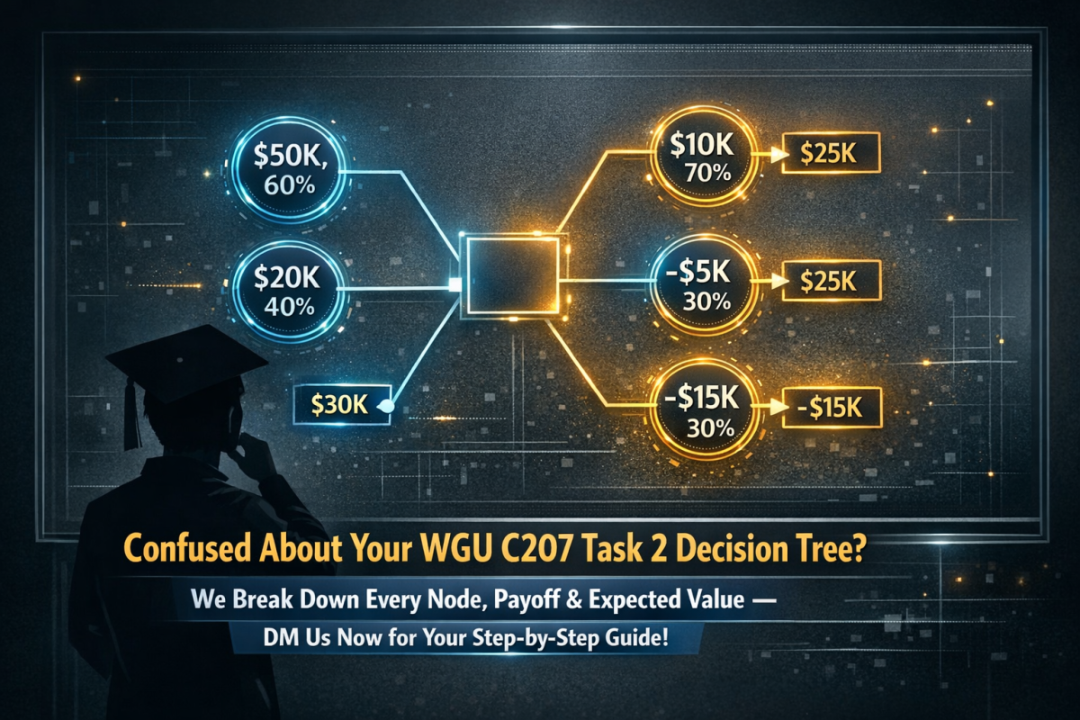 sleek, modern digital illustration of a glowing decision tree diagram branching outward from a central square node
