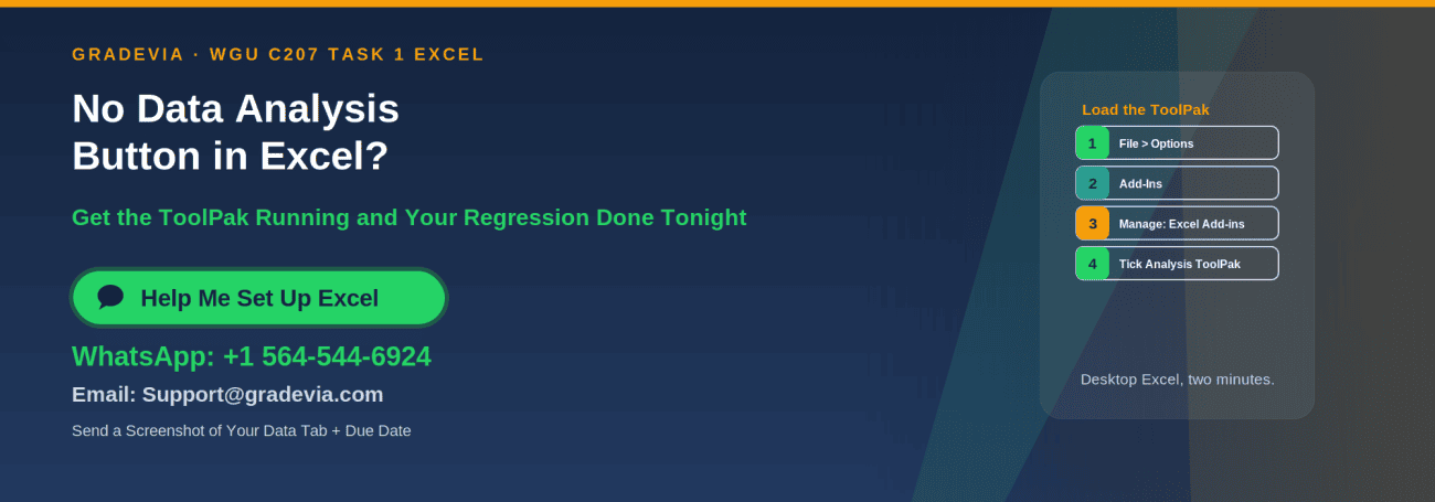 How to Run a Linear Regression in Excel for WGU C207 Task 1