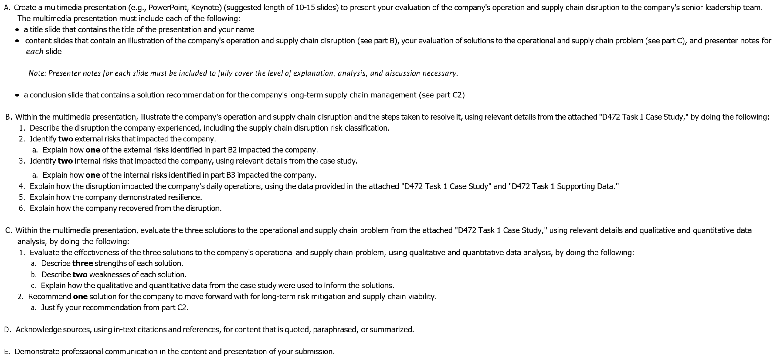 WGU D472 Task 1 Guide and Example: The Supply Chain Disruption PowerPoint