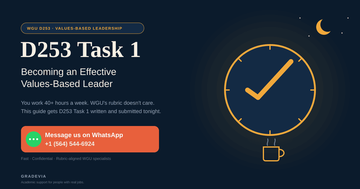 D253 Task 1: Becoming an Effective Values Based Leader, Complete Guide and Example