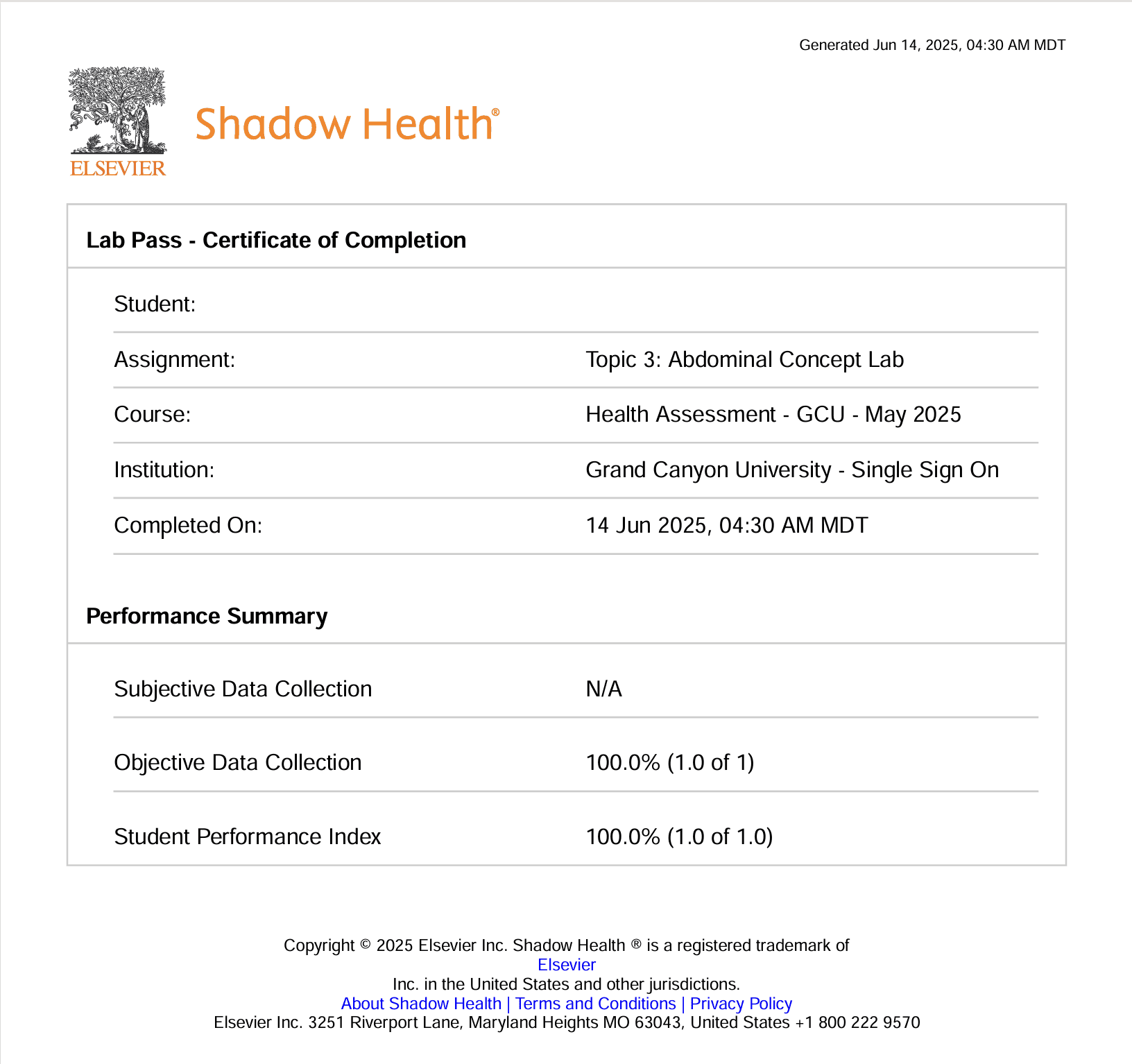 Shadow Health Abdominal Concept Lab