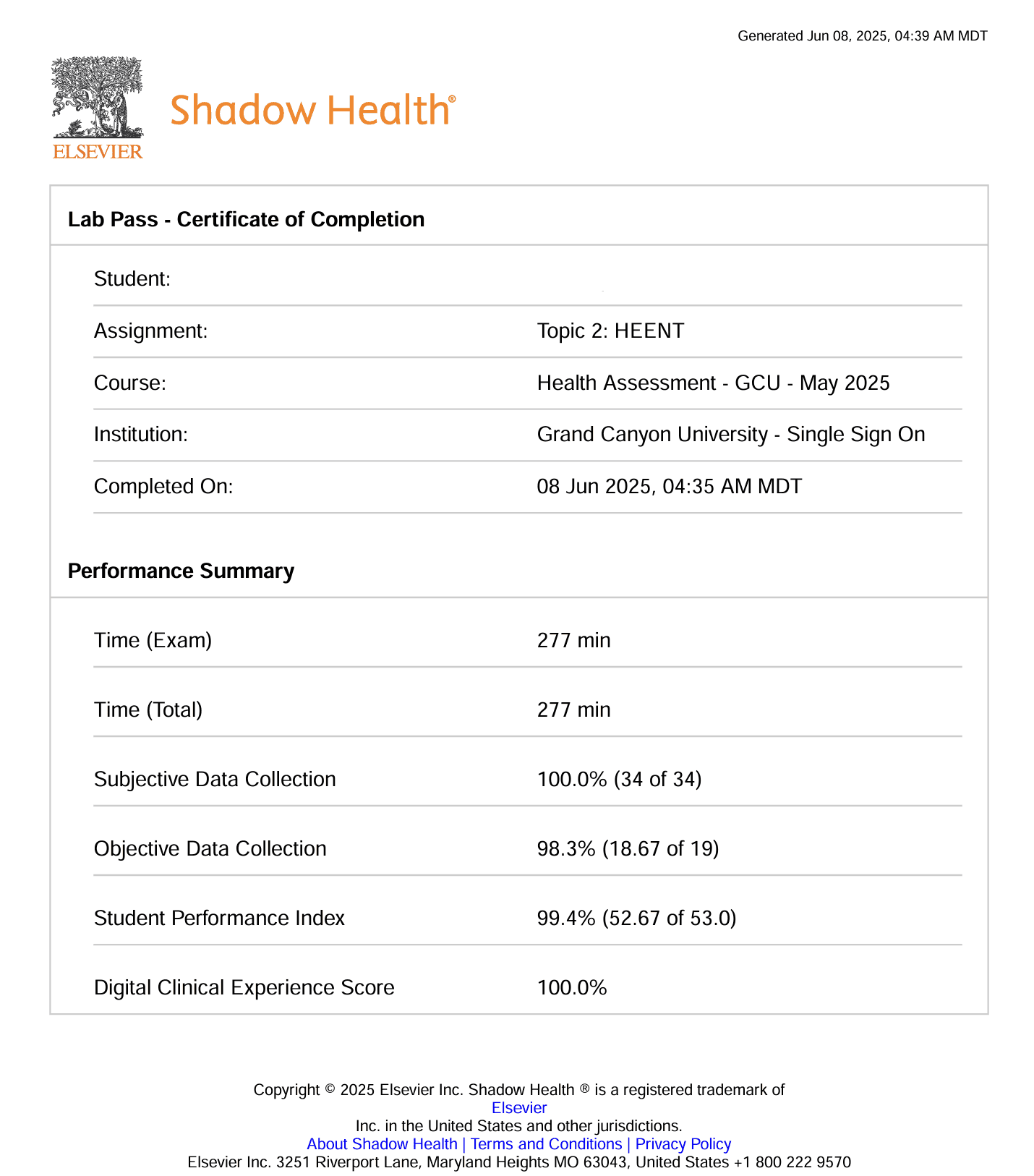 Shadow Health HEENT Example