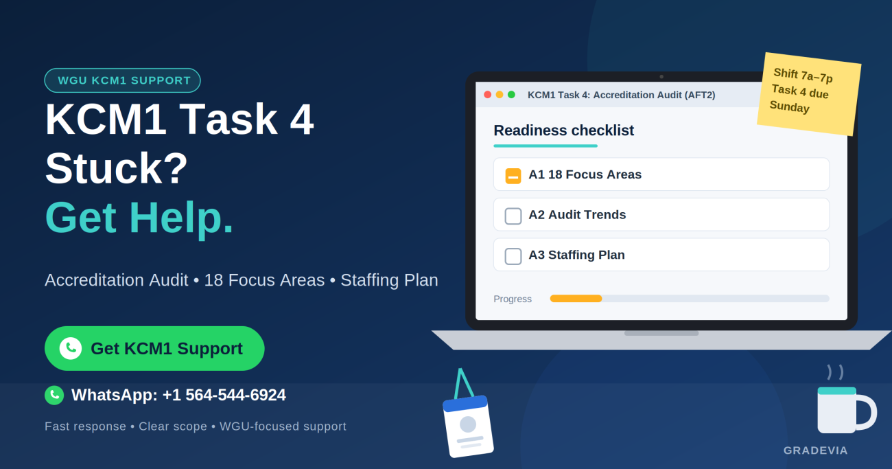 WGU KCM1 Task 4 Guide: Accreditation Audit, Staffing Analysis and Example